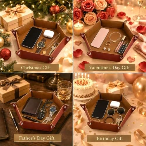 2 Pack Leather Valet Tray Desktop Storage Organizer Catchall Tray - Image 7