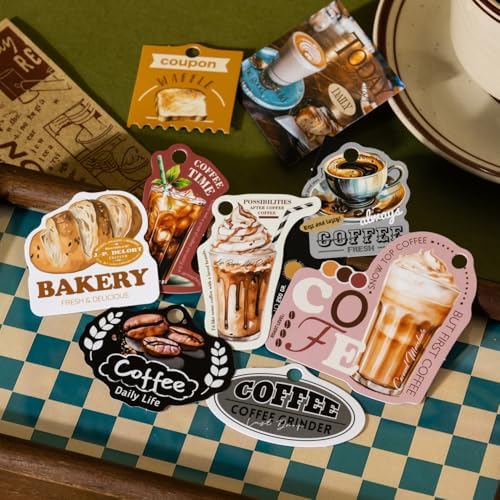 Alideco 120pcs Scrapbook Stickers Vintage Coffee Shop Scrapbooking Junk Journal Crafts Embelishment Decoration Stickers (kaiyijiakafeidian) - Image 6