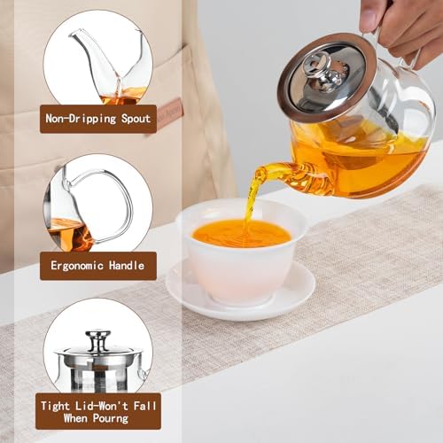 FrutPunch 20OZ Stovetop Safe Glass Teapot with Infuser and Lid - Image 4