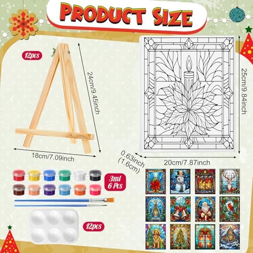 Zhanmai 72 Pcs 12 Sets Sip and Paint Kit Pre Drawn Canvas for Painting 8" x 10" Paint Party Canvas Painting Pre Printed Canvases for Party Favor DIY Virtual Adult's Date Night(Holiday Deer) - Image 2