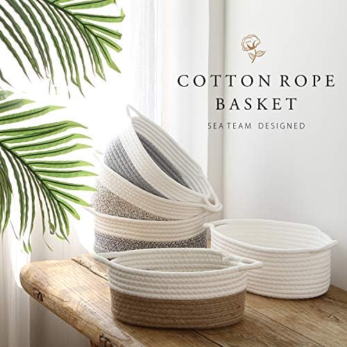 Sea Team 2-Pack Compact Woven Cotton Rope Storage Baskets, Flaxen - Image 2