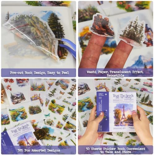 Seasonal Nature Landscape Stickers for Junk Journal Supplies, 50 Sheets Pre-Cut Washi Scrapbook Sticker Book for Journaling, Scrapbooking, Bujo, Planners, Card Making, Collage, Art Crafts - Image 4