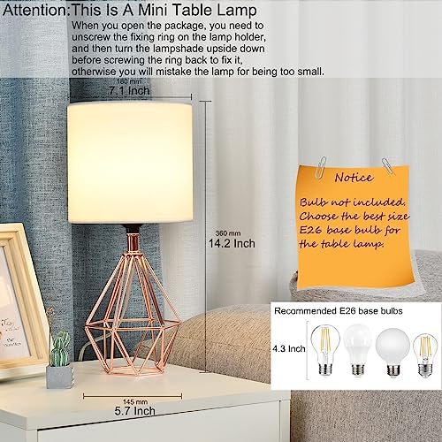 Rose Gold Bedside Table Lamp,Modern Small Desk Lamp with TC Fabric Shade Geometric Metal Base for Kids Living Room Bedroom Nightstand - Image 3