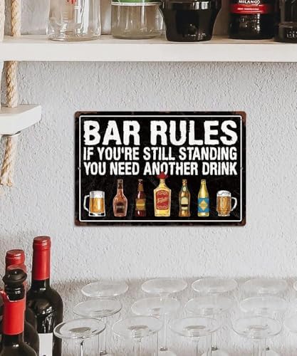 Putuo Decor Vintage Bar Sign, Bar Rules If You're Still Standing Need Another Drink Metal Plaque, Retro Alcohol Themed Wall Decor for Man Cave Bar Pub, Funny Drinking Gift - Image 5