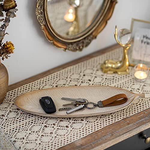 Hanobe Leaf Wooden Decorative Tray, Wood Key Bowl for Entryway Table Decor - Image 5