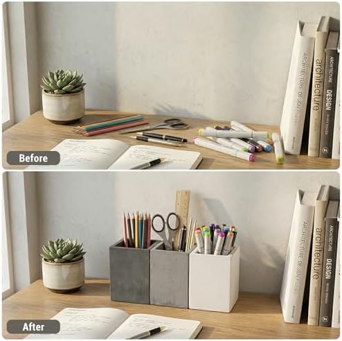 MyGift Pen Holder Pencil Holder For Desk,Pen Cup Holder For Desk,Concrete Desktop Pencil Cup,Modern Gray-Tone,Set of 3 - Image 6