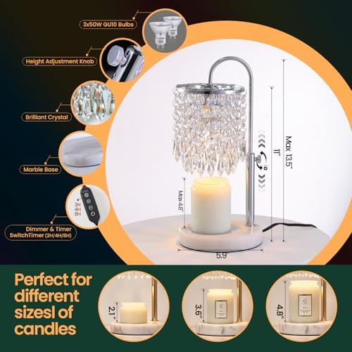 Candle Warmer Lamp with Timer Dimmer and 3 Bulbs, Lamp Candle Warmer with Marble Base,Wax Melt Warmer for Jar Candles, Birthday Gifts for Women Mom, House Warming Gifts New Home Decor - Image 4
