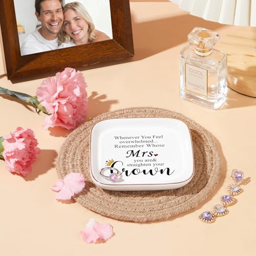PUDDING CABIN Mothers Day Gifts for Wife Mrs. Jewelry Dish - Remember Whose Mrs. you are & Straighten Your Crown - Engagement Wedding Ring Holder Jewelry Tray, Anniversary Birthday Gift for Wife - Image 5