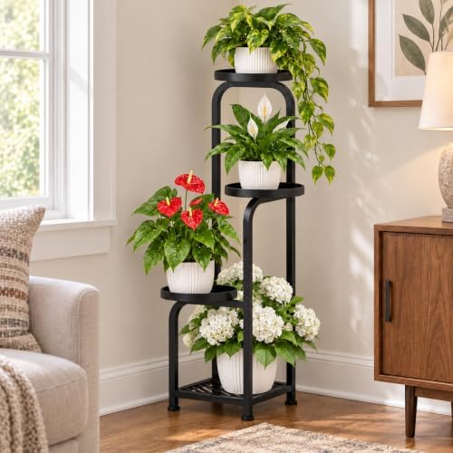 TOSKING 4-Tier Square Corner Plant Stand Indoor Outdoor, Anti-Tip, Black - Image 2
