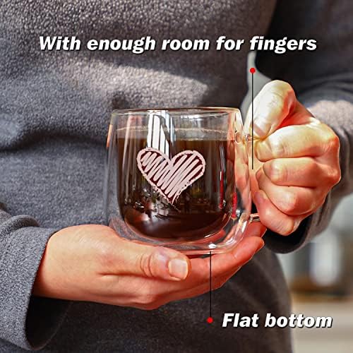 CNGLASS Double Walled Glass Coffee Mugs 10oz,Large Insulated Espresso Cups,Set of 2 Clear Glasses Cappuccino Mug with Handle(Tea Latte Glassware) - Image 4