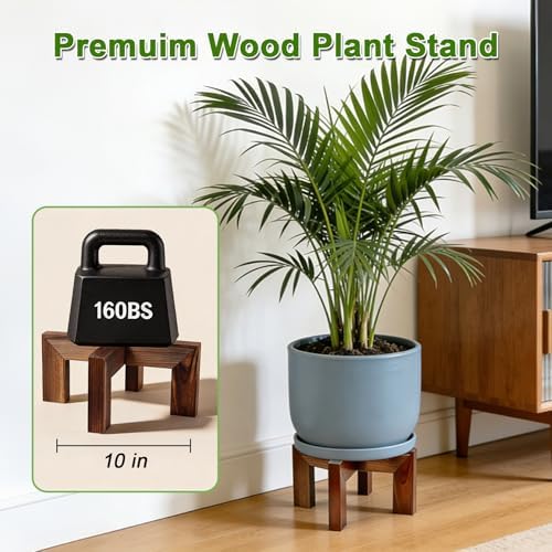Wood Plant Stand Indoor Outdoor, Mid Century Modern Planter Holder, Sturdy Plant Pot Stand, Single Floor Flower Pot Holder (Walnut, Fit 5-10 Inch Pots) - Image 6