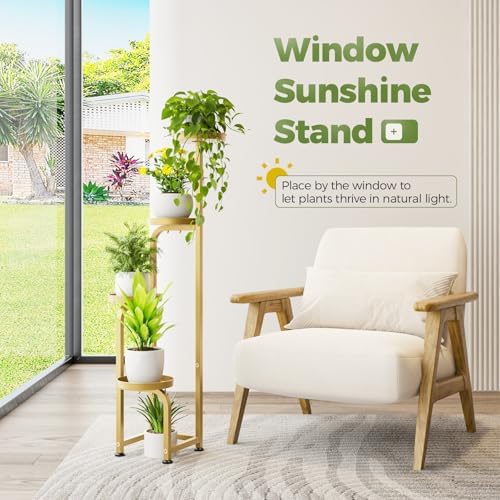Bamworld Corner Plant Stand Indoor Outdoor Tall Metal Flower Pot Stands - Image 5