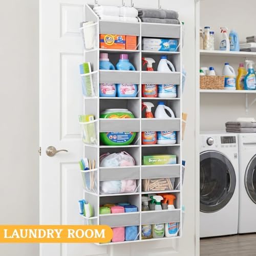 2 Pack Over the Door Organizer 5 Tiers, Extra Large Behind Door Storage of 10 Compartments, 80 lbs Weight Capacity Over Door Organizer, Door Hanging Organizer for Closet, Diaper Organizer, Light Gray - Image 6