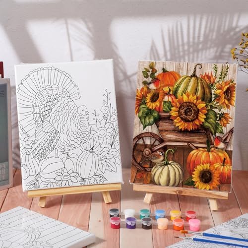 Zhanmai 72 Pcs 12 Sets Sip and Paint Kit Pre Drawn Canvas for Painting 8" x 10" Paint Party Canvas Painting Pre Printed Canvases for Party Favor DIY Virtual Adult's Date Night(Fall Thanksgiving) - Image 6