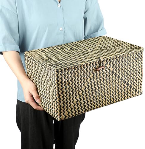 Hipiwe Wicker Shelf Baskets with Lid, X-Large Woven Seagrass Storage Bins - Image 7