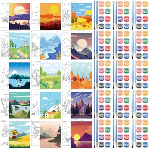 Sherr 75 Pcs 15 Set Sceneries Pre Drawn Canvas Kit for Painting Craft Sip by Sherr