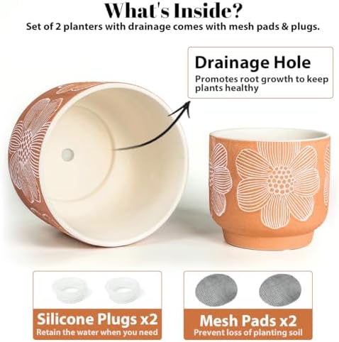 Ceramic Plant Pots, 8+6 Inch, 2 Pcs Indoor Planters with Drainage Holes - Image 5