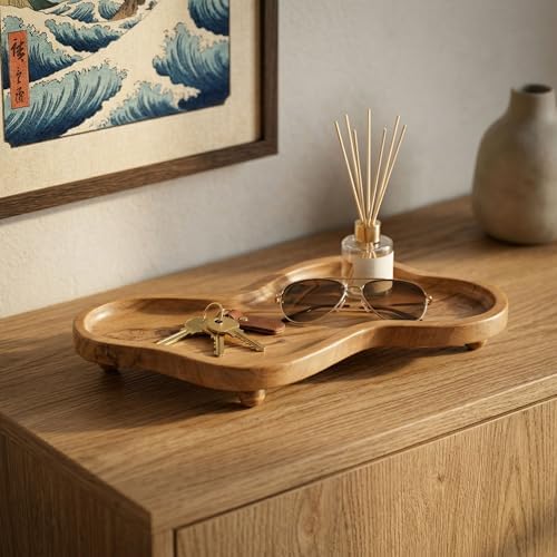 Teak Wood Decorative Tray, Freeform Bathroom Counter Tray, 15 Inch - Image 3