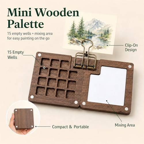 fsdyknej Portable Painting Kit for Adults, Travel Art Set with Mini Wooden Palette, Canvas Tote Bag, Brushes, Blank Cards and Bookmarks for DIY Creative Projects - Image 2