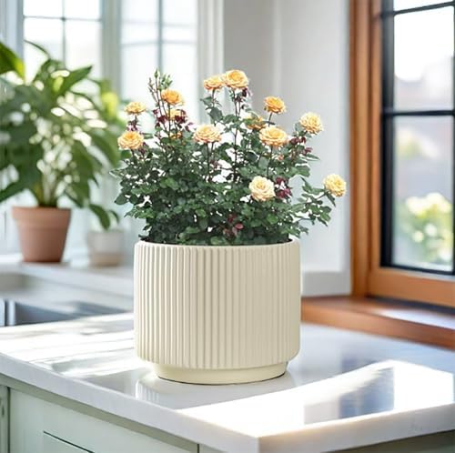 Ceramic 4.9+6.3 inch Planters, Modern Home and Office Flowerpot, Indoor and Outdoor Flowerpot with Drainage Hole (Light Yellow) - Image 7