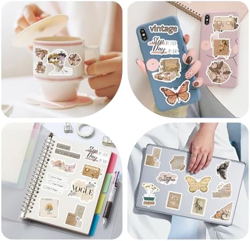 120Pcs Vintage Stickers, Waterproof Scrapbook Aesthetic Sticker for Daily Planner, Water Bottles, Handbook Junk Diary Stickers, Adults Scrapbooking Journaling Supplies DIY Paper Crafts - Image 4