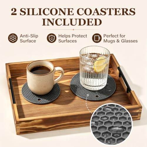 LotFancy Wood Serving Tray with Metal Handles, 17x13 Inch Tray for Ottoman - Image 3