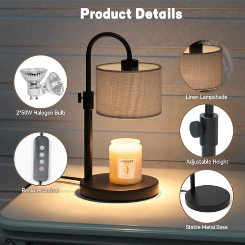 FINCMY Candle Warmer Lamp with Timer, Adjustable Height Candle Wax Warmer Candle Lamp Warmer for Jar Candles, Home Decor House Warming Gifts Compatible with Various Candles (Gray) - Image 6