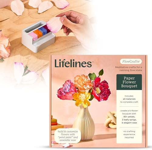 Lifelines FlowCrafts, Paper Flower Bouquet - Create a 5-Flower Bouquet with 80+ Petals, 2 Leafy Sprigs & Elegant Vase - Sensory Arts & Crafts Kit for Teens & Adults - Paper Decorations by LifeLines