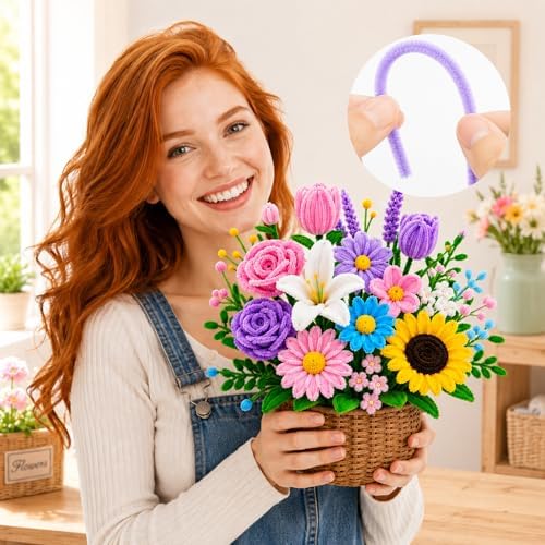 Yumcute 500 Pcs Pipe Cleaner Flower Kit, 9-Color Chenille Stems Flower Making Supplies with Floral Wires & Tape, DIY Forever Bouquet Art Craft Gift for Adults Home Decor, Birthdays, Anniversaries - Image 3