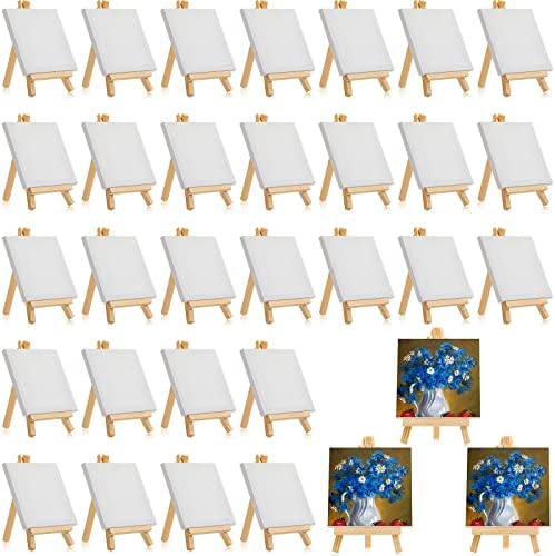 Mimorou 32 Pack Mini Canvas with Easel for Painting Wood, 5 x 5 Inch by Mimorou