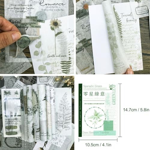 Vintage Washi Stickers for Journaling, 40 Sheets Ephemera Sticker Book for Adults 180pcs Aesthetic Botanical Scrapbook Stickers and 20 Sheets Adhesive Scrapbooking Paper for Junk Journal Supplies - Image 4