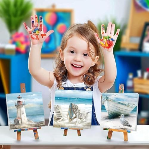 4 Packs Beach Paint by Numbers Kit for Adults Beginners with Frame, DIY Sea Side Adult's Paint by Number on Canvas, Watercolor Oil Painting Numbers Arts and Crafts Kits for Home Wall Decor 8 x 8 Inch - Image 7