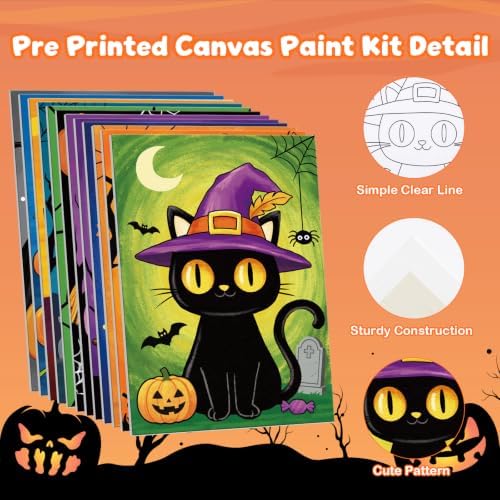 Louise Maelys 12 Pack Halloween Pre Drawn Canvas to Paint for Kids - Image 4