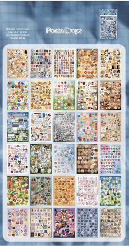 Japanese Retro Sticker Book, 800 Cartoon Stickers Book with Art Coated Paper Creative Activity Stickers for Adults, DIY Scrapbooking Phone Cases Laptops Party Gifts (Poem Drops) - Image 7