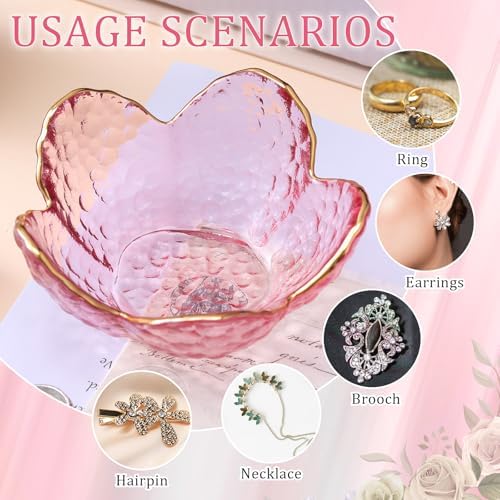 Quelay 8 Set Pink Flower Ring Dish Jewelry Tray with Box Greeting Card - Image 4