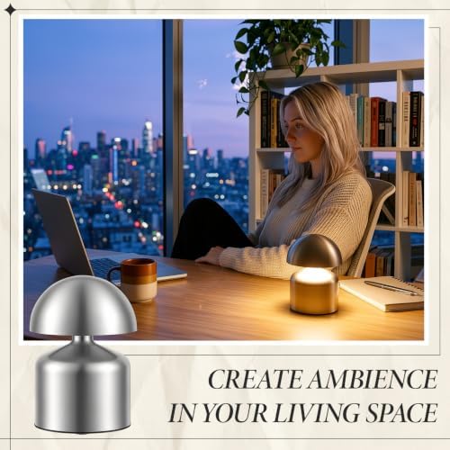 2 Pack Mushroom LED Table Lamp, Silver - Image 5