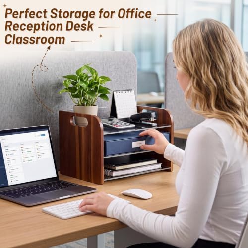 Marsui 3 Tier Desk Paper Organizer, Acacia & Acrylic Letter Trays Classroom - Image 6