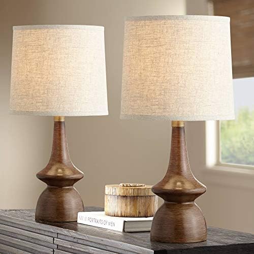 Rexford 24" High Table Lamps Set of 2 Walnut Finish Modern Brown - Image 2