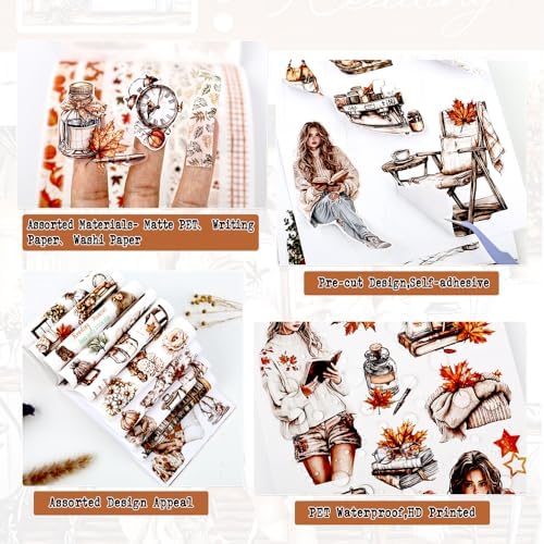 Afternoon Reading Sticker Book for Adults Journaling, 20 Diecut PET Washi Paper Scrapbook Stickers Sheets, Ephemera for Junk Journals Supplies, Scrapbooking, Collage, Bujo, A5 - Image 3