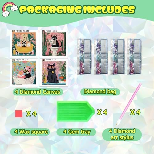 ICYANART 4 Pack Cat Diamond Art for Kids, Cat Diamond Art Kids Easy 6x6Inch - Image 4