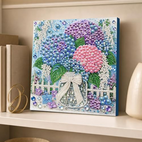 DIY Pearl Painting Kit for Adults, Hydrangea Flower Gem Art with Wood Frame, 20x20cm Pearl Diamond Craft, Floral Wall Decor Gift for Women, Beginners Relaxing Hobby Kit - Image 3