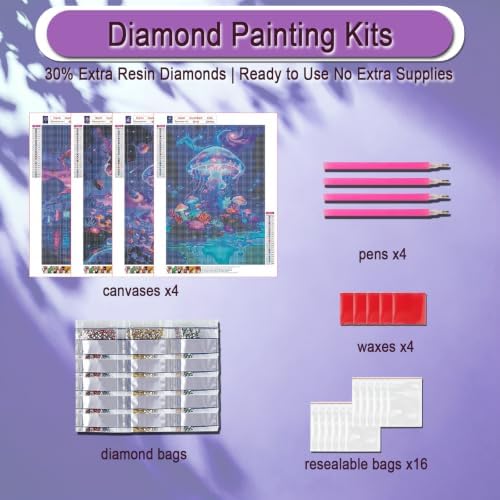 DOZEEZOP 4-Pack Diamond Art Kit for Adults, 5D Diamond Painting 12x16 Inch - Image 6