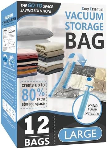 Vacuum Storage Bags with Hand Pump, Vacuum Seal Space Saver Bags,12 Large by CozyEssential