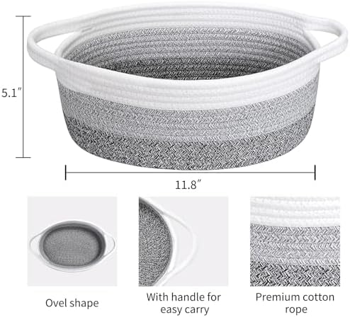 ABenkle Small Basket with Handles, Boho Decorative Rope Woven Dog Cat Toy Storage Bin Shelf Storage Organizer, Easter Christmas Gift Basket, 12"x8"x5" - Image 2