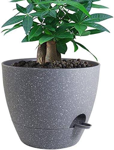 UOUZ 12 inch Large Self Watering Pots, Plastic Planters with 60oZ Removable Deep Reservoir and Multi Mesh Drainage Holes for Indoor Outdoor Garden Plants and Flowers, Grey Speckles by UOUZ