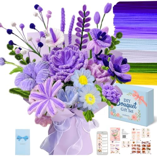 NREDXOON Pipe Cleaner Flower Kit 400pcs Purple Lavender DIY Bouquet Craft by NREDXOON