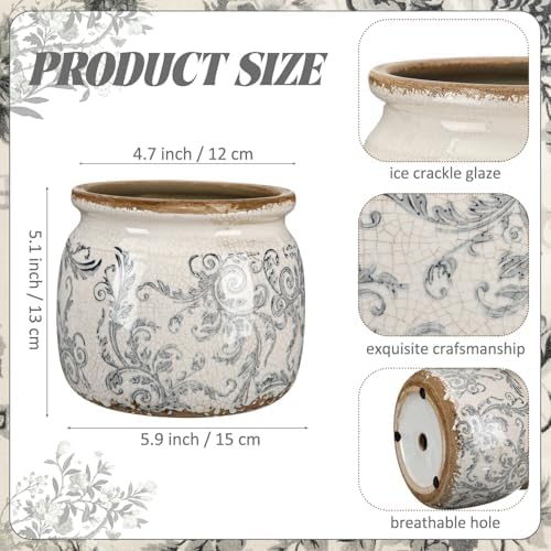 5.9'' Vintage Ceramic Planter, Ice Crack Glaze Gray Scroll Pot - Image 2