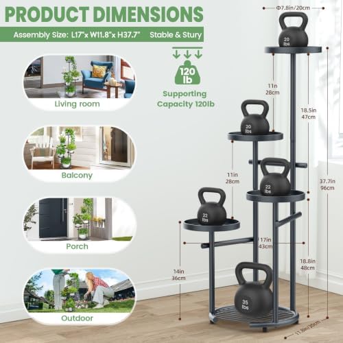 TOSKING Tall 5-Tier Round Metal Corner Plant Stand Indoor, Anti-Tip, Gray - Image 3
