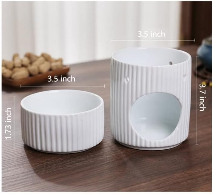 Stylish Stripe Design Ceramic Tealight Candle Holder Oil Burner, Essential Oil Incense Aroma Diffuser Furnace Home Decoration Romantic White - Image 4