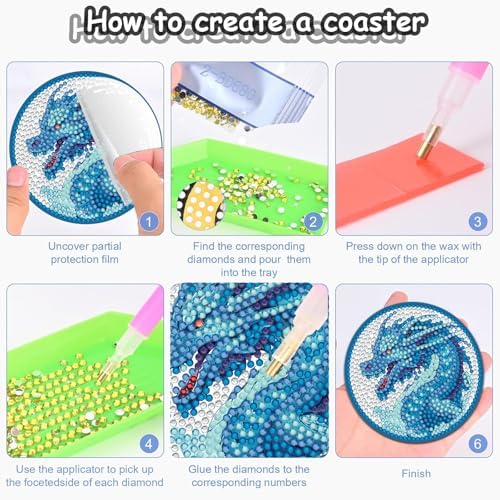 Demonwer 8 Pieces Dragon Diamond Coasters Kits with Holder DIY 3D Dragon Diamond Art Coaster Non Slip Coaster for Adults Diamond Kits Supplies for Christmas Gift - Image 3